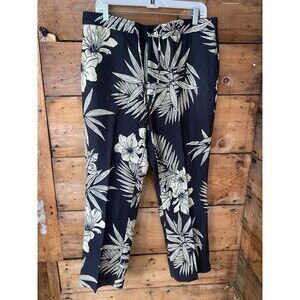 Ralph Lauren Purple Label Linen Pants Mens 34 Black & Beige Floral Print Pockets
